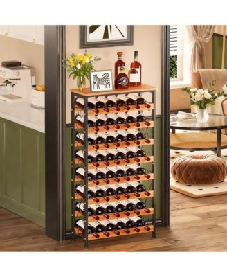 Bottles Wine Rack Freestanding Floor Wood Top Tier Kitchen Pantry Storage