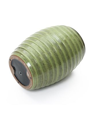 17.7" Tall Ceramic Planter Pot for Indoor Outdoor Plants with Ribbed Texture, Large Garden Plant Pots with Drainage Hole, Green