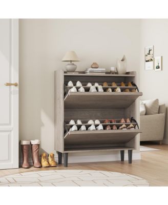 Shoe Cabinet with 2 Flip Drawers, Hidden Shoe Storage Organizer for Entryway, Wooden Shoe Rack with Adjustable Shelf