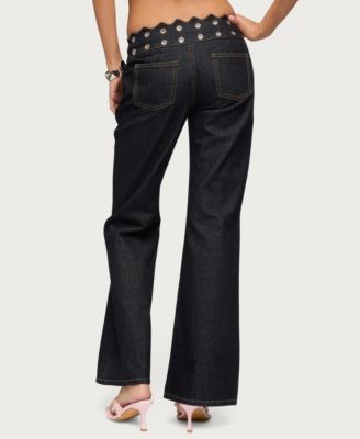 Women's Scalloped Grommet Low Rise Bootcut Jeans