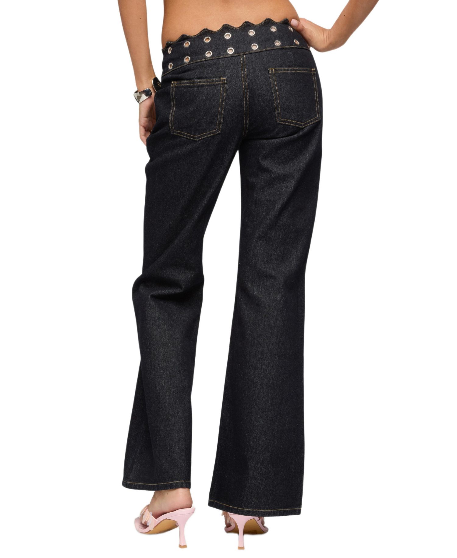 Women's Scalloped Grommet Low Rise Bootcut Jeans