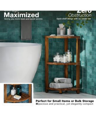  3-Tier Wood Corner Shelf Waterproof Bathroom Organizer Space-Saving Storage Stand