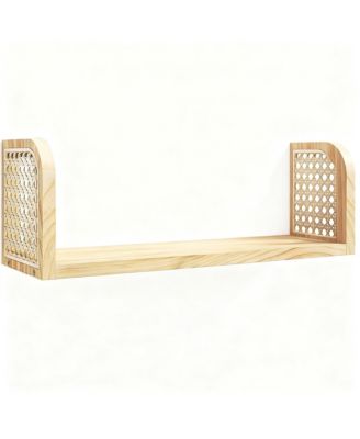 Rattan Wall Shelf Wooden Floating Storage Boho Decorative