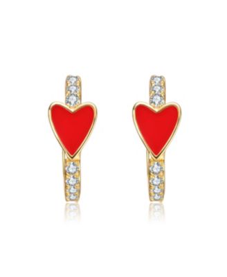 Dainty 14K Gold Plated CZ and Enamel Inlay Huggie Hoop Earrings