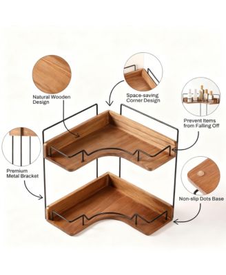 2-Tier Wooden Corner Shelf Bathroom Counter Organizer Vanity Makeup Storage