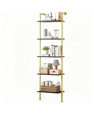 Ladder Bookshelf Wall-Mounted Solid Wood Industrial Storage Rack