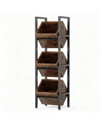 3-Tier Basket Stand Wooden Storage shelf Kitchen Bathroom Organizer