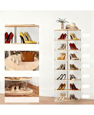 7-Tier Rotating Shoe shelf 360 degree Spinning Tower Wood Acrylic Organizer