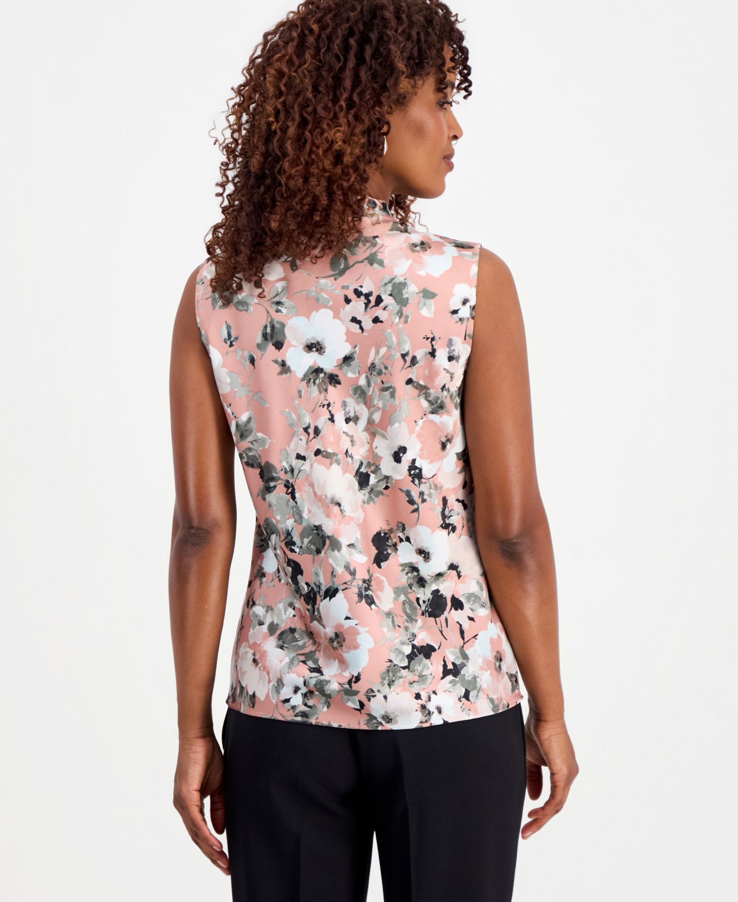 Women's Sleeveless Printed Tie-Neck Top