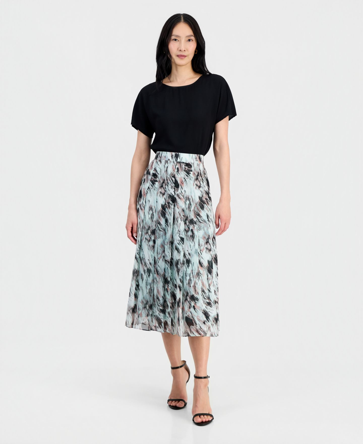 Женская юбка Kasper Pull-On Pleated-Front Skirt, Regular & Petite, цвет: Морской разноцветный — фото 3