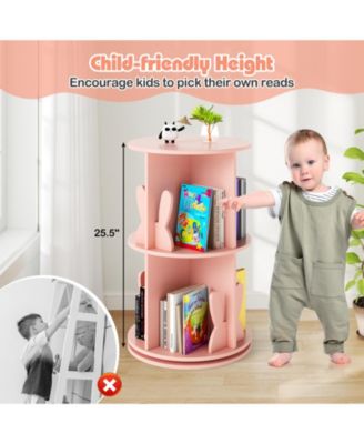 2 Tier Rotating Kids Bookshelf with Bunny Storage Baffles