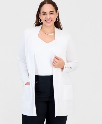 Plus Size Open-Front Long-Sleeve Cardigan