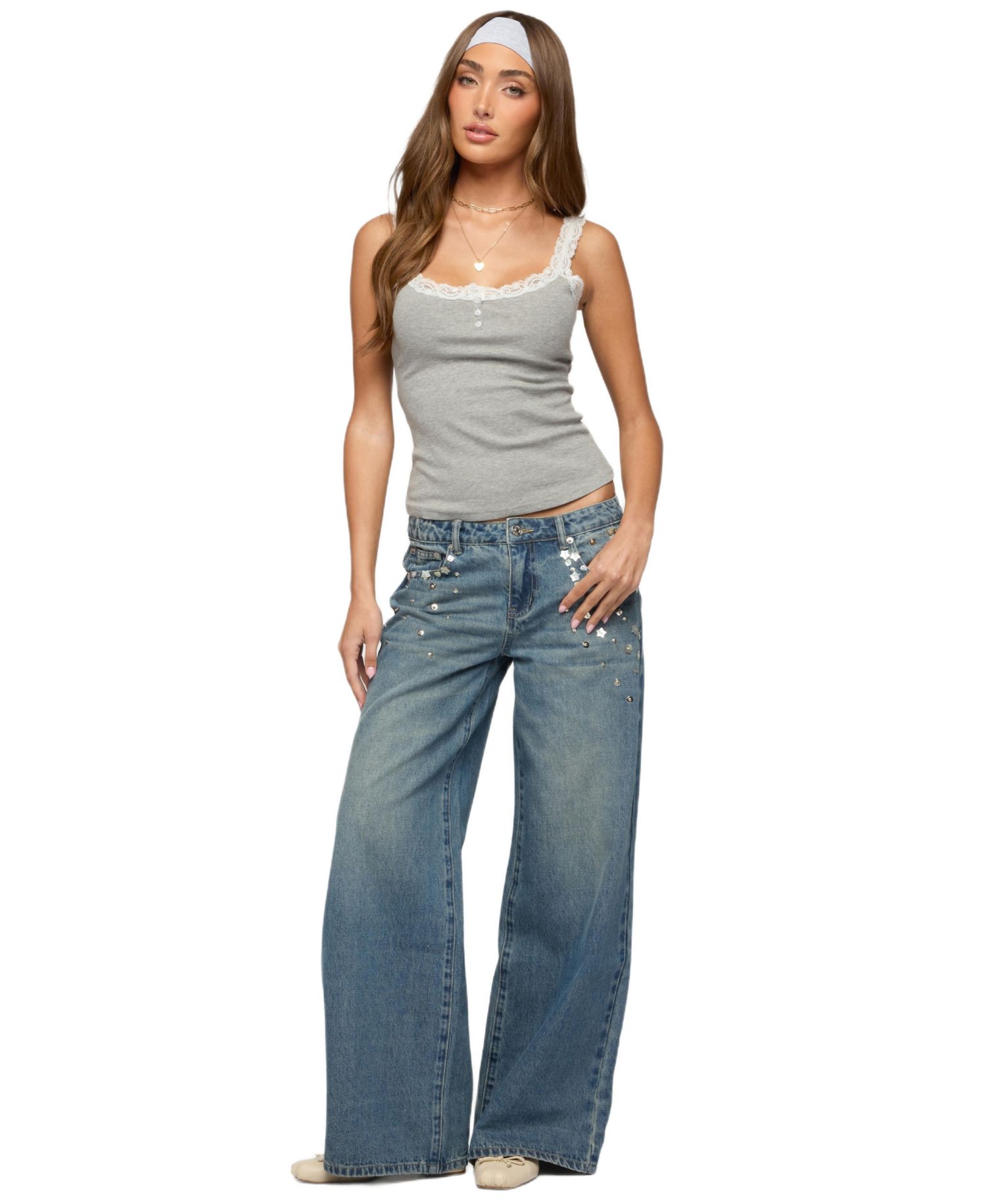 Women's Mahlia Button Low Rise Baggy Jeans