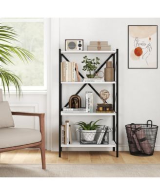 Heavy Duty 4 Tier Bookshelf with Metal Frame Storage Unit