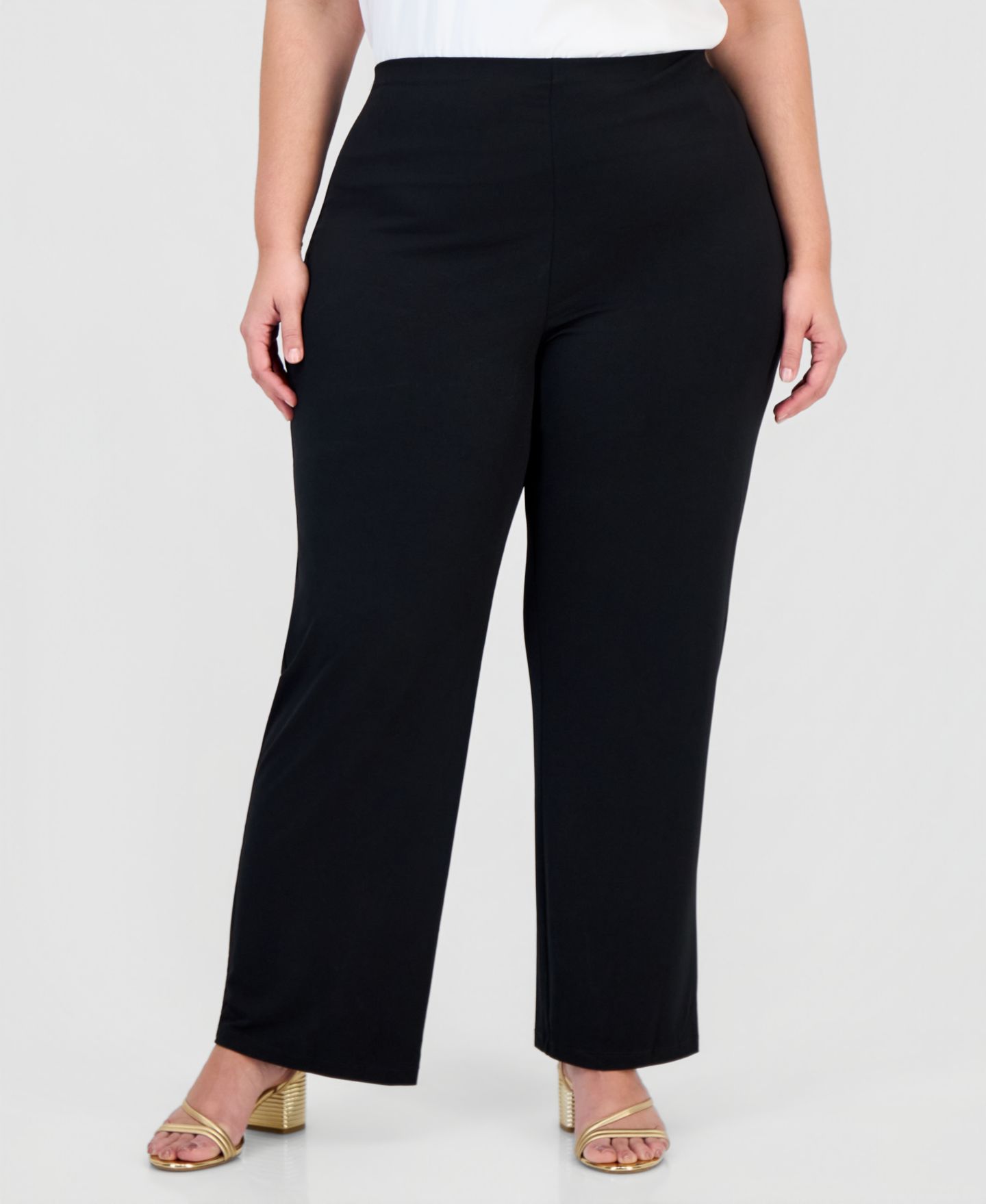 Женские брюки JM Collection Plus and Petite Plus Size Wide-Leg Pull-On, цвет: Глубокий чёрный — фото 2