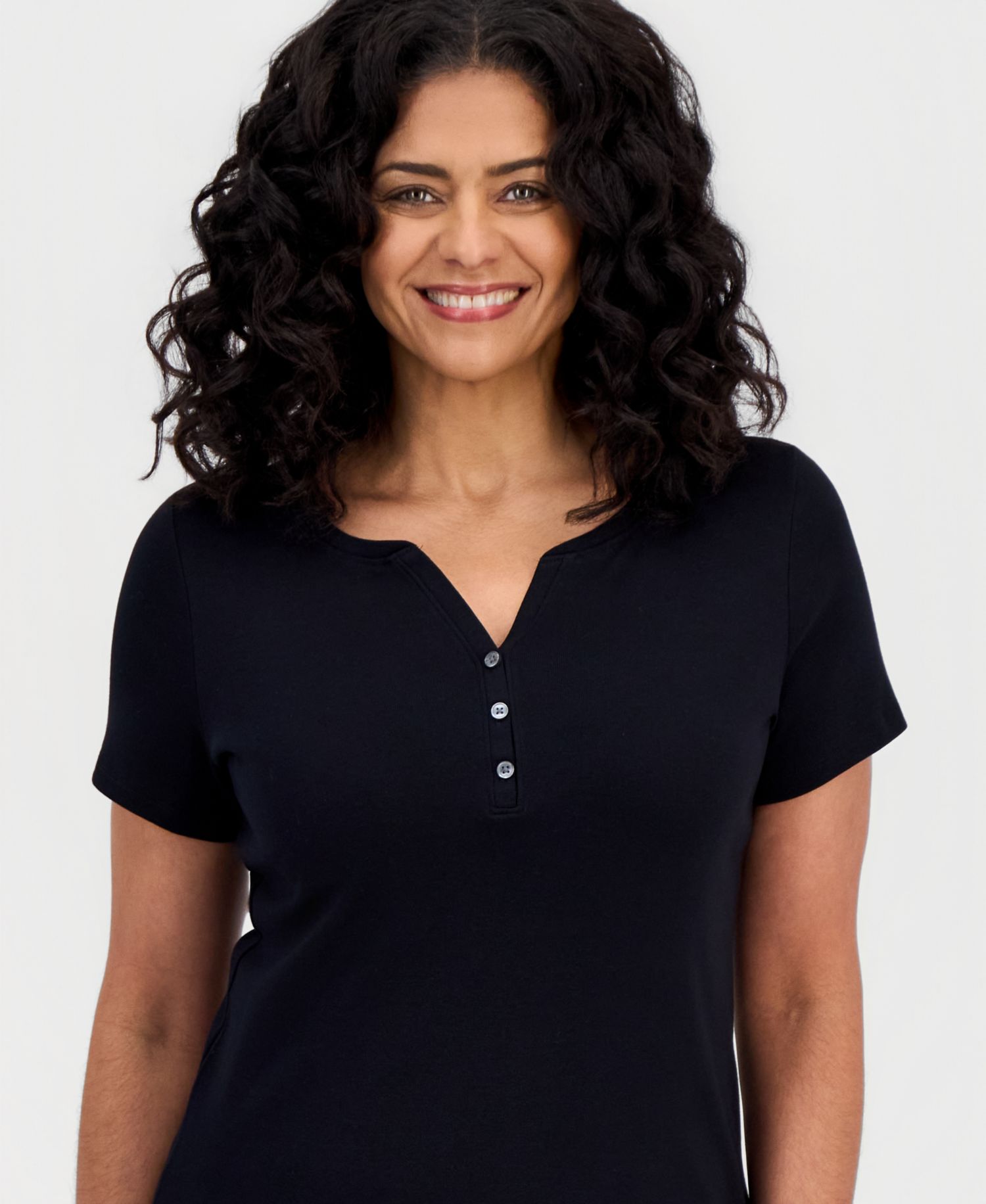 Women's Short-Sleeve Cotton Henley Top