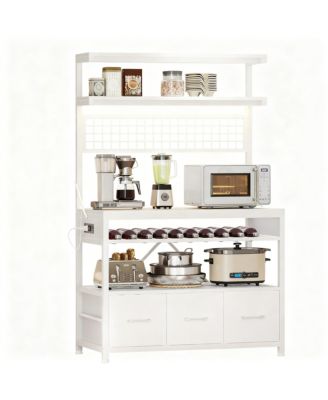 Large shelve with Storage Drawers Microwave Stand Power Outlet LED Lights