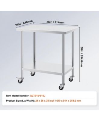 Stainless Steel Rolling Work Table 24 x 36 x 38 in with 4 Casters