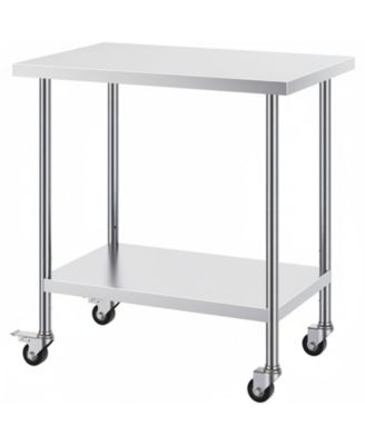 Stainless Steel Rolling Work Table 24 x 36 x 38 in with 4 Casters