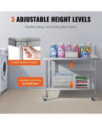 Stainless Steel Rolling Work Table 30 x 48 x 38 in with 4 Casters