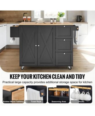 56 in Rolling Kitchen Island Cart and Storage Cabinet, Drop Leaf