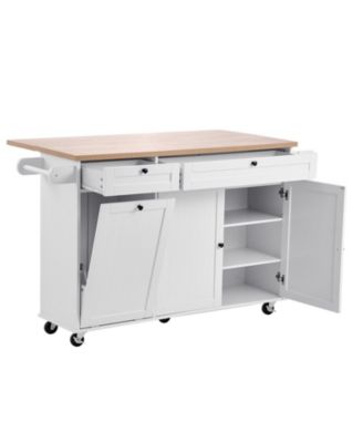 60 in Rolling Kitchen Island Cart with Storage, 2 Drawers, Drop Leaf and Wheels