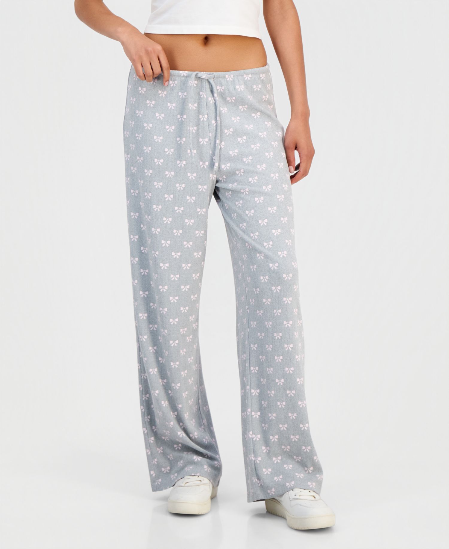 Juniors' Pointelle Printed Drawstring Lounge Pants