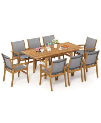 9-Piece Acacia Wood Outdoor Dining Set for 6-8 w/ 1.97'' Umbrella Hole
