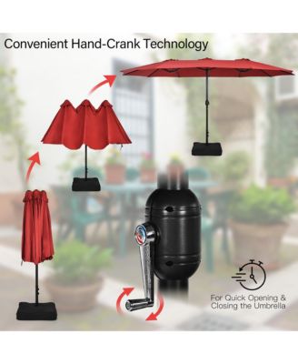 9 Piece Patio Wicker Dining Set w/ Double-Sided Patio Wine Umbrella Stackable Chairs