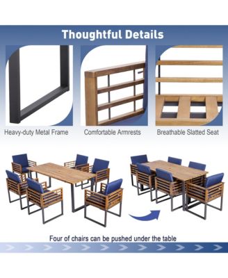 7PCS Acacia Wood Patio Dining Set Cushioned Dining Chair and Table Set w/ Umbrella Hole