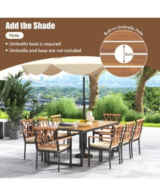 9 Pieces Patio Dining Set w/ Soft Cushions and 1.9'' Umbrella Hole for Garden