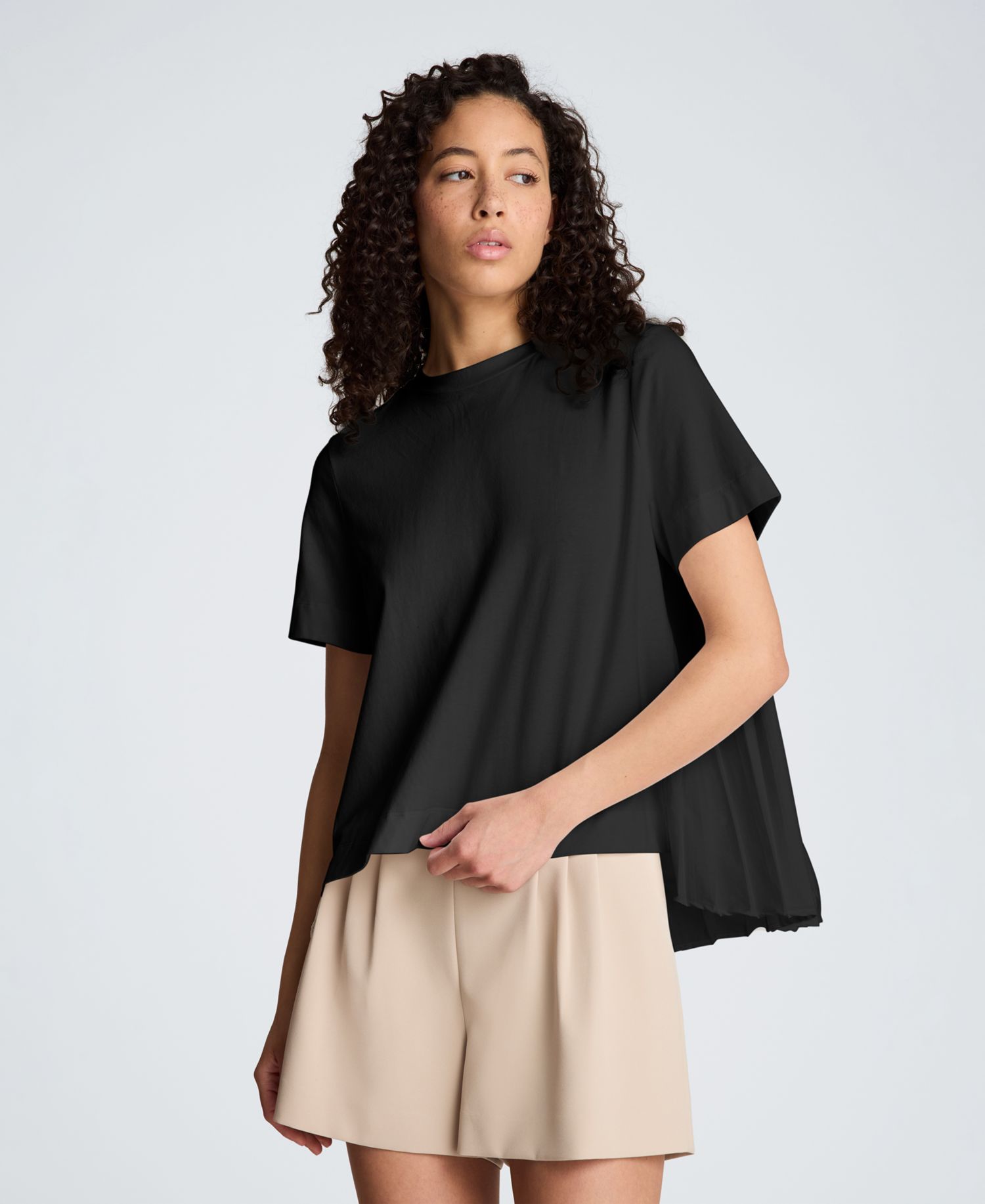 Women's Short-Sleeve High-Low Pleated Back T-Shirt