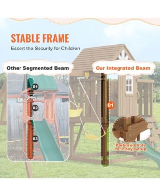 9 in 1 Wooden Swing Set with Slide Swings Fort Picnic Table and Sandbox