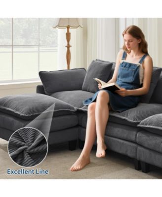 112" Modular Sectional Sofa, L/U-Shaped Corduroy Cloud Couch with Ottoman and Pillows, Deep Seat