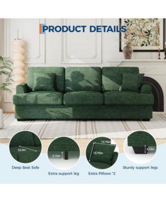 86" Corduroy Sofa, Modern Deep Seat Couch with Pillows and Removable Cover