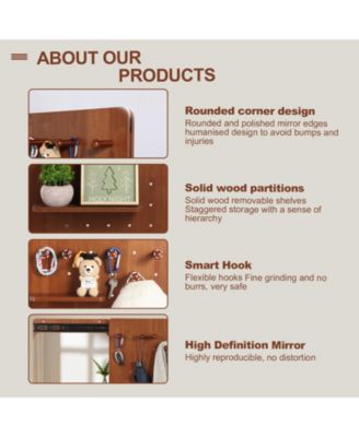 Wall Mounted Full Length Mirror with Shelf and Hook, Walnut 47.615.7in Multifunctional for Bedroom Entrance