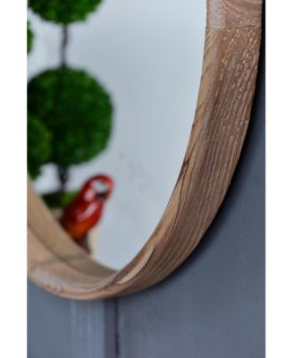 28" Round Wood Mirror, Wall Mounted Mirror Home Decor for Bathroom Living Room