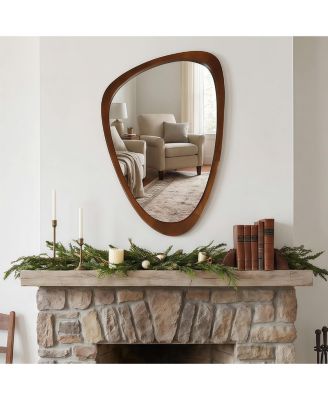 Walnut Wood Color 24"x36" Irregular Solid Wood Frame Decorative Mirror,For Bedroom, Bathroom, Living Room, Entryway