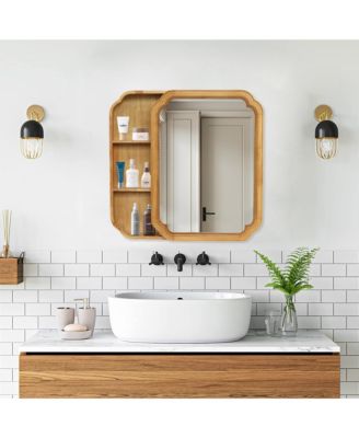 31.5" x 23.82" Wood Framed Wall - Mounted Mirror Cabinet with Storage Shelves, Medicine Mirror for Bathroom, Living Room, Entryway
