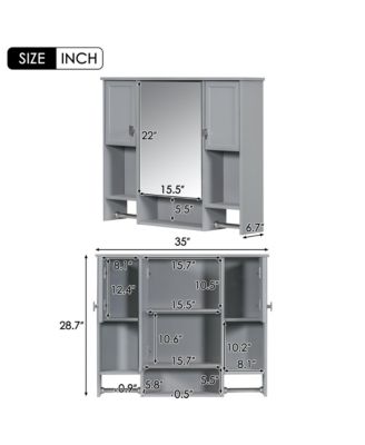 35" x 28" Wall Mounted Bathroom Storage Cabinet with Mirror, Medicine Cabinet with Towel Bar, Modern Design