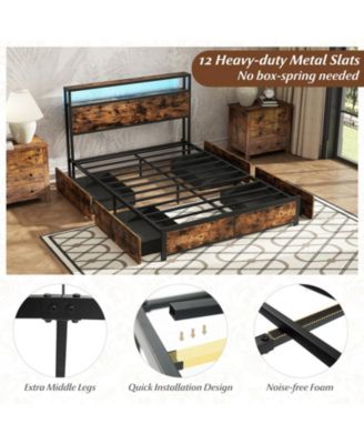 LED Bed Frame with Charging Station and 4 Storage Drawers