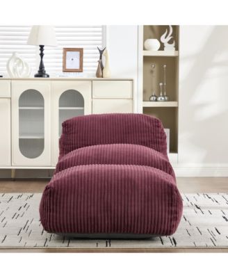 Big Corduroy Bean Bag Chair with Footstool, Memory Foam Filled Floor Chair with Side Pockets for Living Room