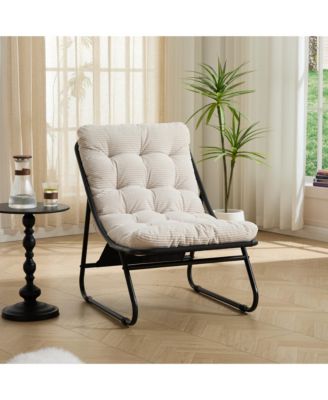 Outdoor Sling Recliner Lounge Chair with Thick Cushion & Footstool, Suitable for Living Room, Reading Room & Bedroom