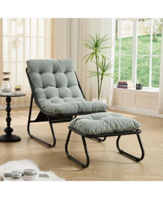 Reclining Sling Lounge Chair with Thick Padded Cushion and Foot Stool, Perfect for Home Living Room & Reading Space