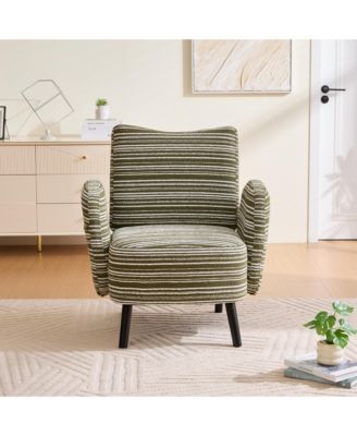 Modern Accent Chair - Sanded Fabric, Side Storage Pocket, Solid Wood Legs for Living Room, Bedroom