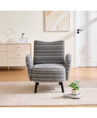 Modern Accent Chair - Sanded Fabric, Side Storage Pocket, Solid Wood Legs for Living Room, Bedroom