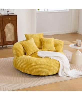 Oversized Corduroy Bean Bag Chair, Lazy Sofa with Memory Foam, 3 Pillows and Armrest, Comfortable Fireside Chair for Living Room