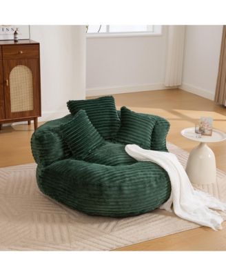 Comfy Lazy Sofa Chair, Corduroy Oversized Bean Bag with Armrest and 3 Pillows, Memory Foam Fireside Chair for Living Room