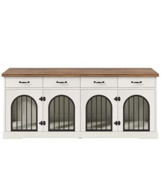 70.8" Dog Crate Furniture for 2 Dogs with Divider, 4 Storage Drawers and Doors, End Table TV Stand, Whiteand