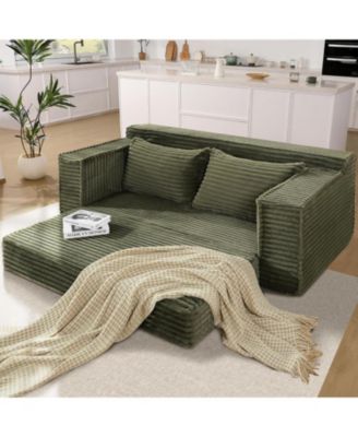 75" Convertible Sofa Bed, Boneless Futon Couch with 2 Pillows, Pull-Out Loveseat Sleeper, No Assembly